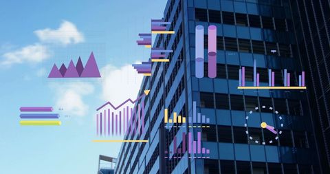 Digital Data Visualization Over Modern Skyscraper - Download Free Stock Images Pikwizard.com