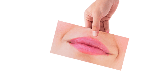 Hand Holding Photo of Female Mouth on Transparent Background