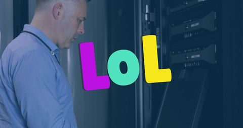 It technician maintaining server rack in data center