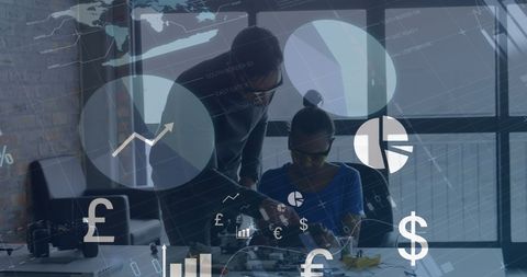 Financial Analysis Team with Digital Overlay in Modern Office - Download Free Stock Images Pikwizard.com