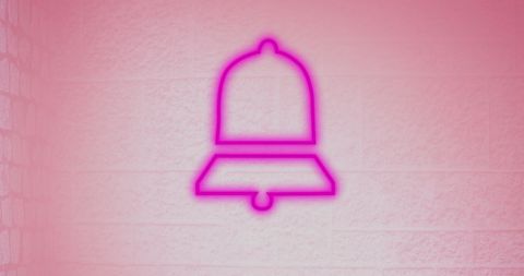 Glowing Digital Notification Bell Icon on Pink Wall