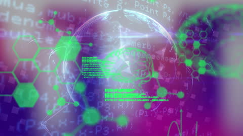 Globe with Data and Digital Brain in Futuristic Interface