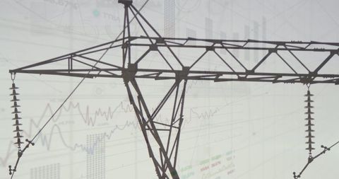 Electricity Pylon with Data Graphs Overlay Implies Energy Analytics - Download Free Stock Images Pikwizard.com