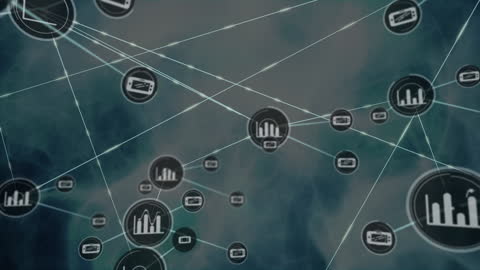 Digital Network Connections with Financial Icons Background