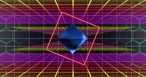 Futuristic Geometric Shapes with Neon Grid Design - Download Free Stock Images Pikwizard.com
