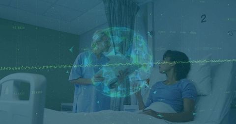 Nurse Consulting Patient with Digital Health Data Overlay