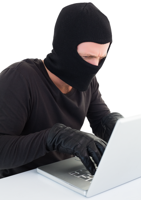 Transparent Cyber Hacker Using Laptop with Mask and Gloves - Download Free Stock Videos Pikwizard.com