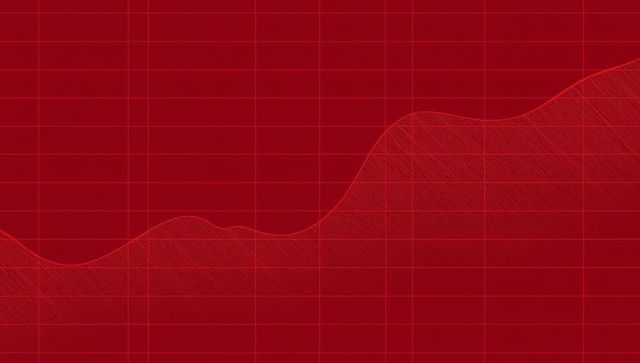 Abstract red waveform on red grid with data trend
