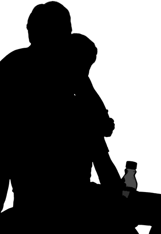 Transparent Silhouette of Couple Embracing Holding Bottle