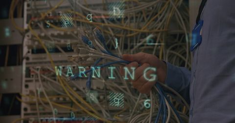 Technician Holding Cables with Warning in Server Room - Download Free Stock Images Pikwizard.com