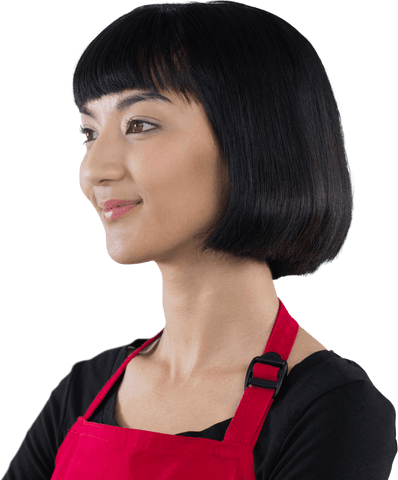 Transparent smiling businesswoman with short black hair