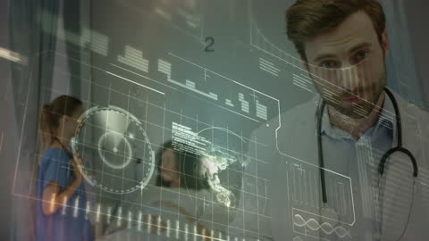 Digital Healthcare Innovation with Caucasian Doctor and Patient Interface