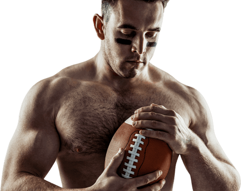 Transparent Shirtless Football Player Holding Ball Confidently