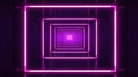 Magenta Neon Light Frames Flowing in Dark Tunnel