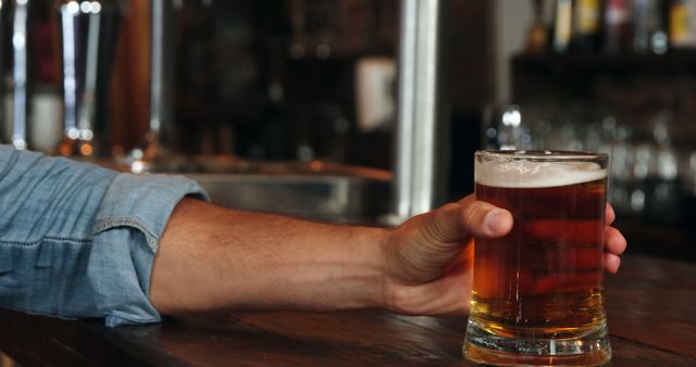 Man Enjoying Glass of Beer in a Cozy Bar - Download Free Stock Images Pikwizard.com