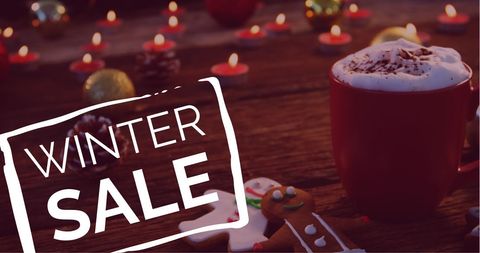 Winter Sale Advertisement with Festive Warm Beverage and Gingerbread - Download Free Stock Images Pikwizard.com