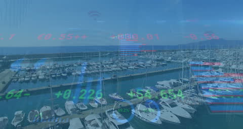 Digital Financial Data Overlaid on Marina Docks