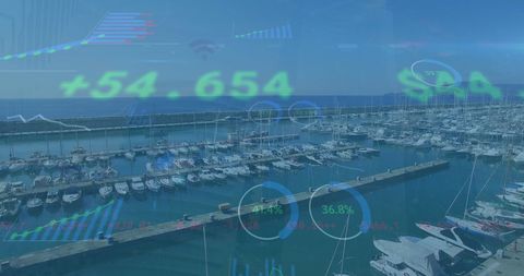 Digital Financial Data Overlay on Harbor - Download Free Stock Images Pikwizard.com