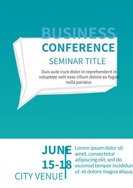 Ideal for promoting business conferences, seminars, and corporate events. The modern speech bubble design is eye-catching and conversational. Space is provided for key event details like titles, dates, and locations. Use this for professional communication and marketing materials, both online and offline.