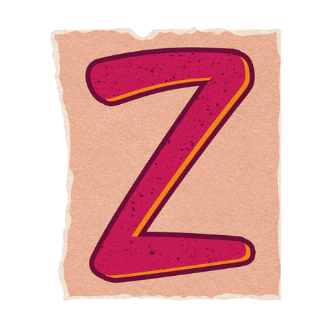 Hand-drawn letter z on torn-edge paper with transparent background