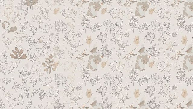 Hand-drawn neutral floral seamless pattern featuring linework and soft watercolor accents