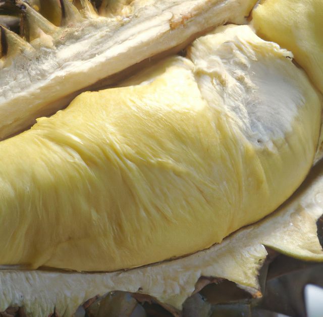 Close up of durian fruit created using generative ai technology. Fruit and nature concept, digitally generated image.