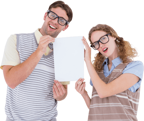 transparent geeky hipster couple holding blank poster for mockups - Download Free Stock Videos Pikwizard.com