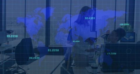 Business Professional Presenting Data on Digital Tablet in Modern Office