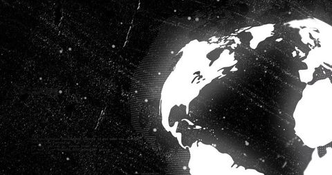 High-Contrast Monochrome Globe Emitting Halftone Halo in Futuristic Data Space