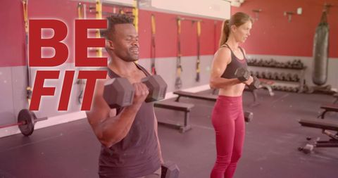 Diverse Individuals Engaging in Fitness Workout with Motivational Text