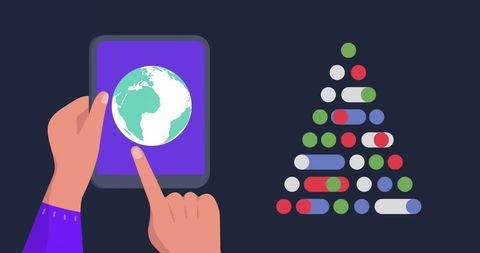 Christmas Tree with Tablet and Globe in Digital Concept