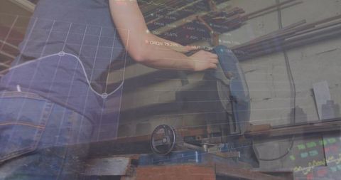 Caucasian Woman in Workshop with Financial Data Projection