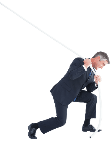 Determined Businessman Displaying Professional Strength on Transparent Background