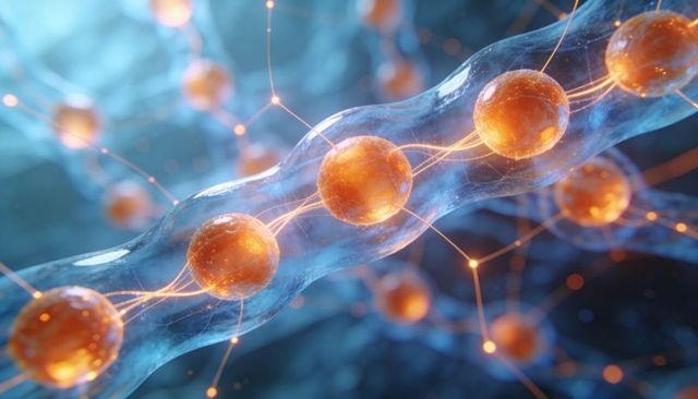 Luminous nanofiber network with glowing molecular spheres inside translucent membrane