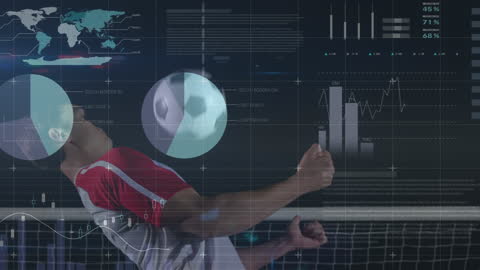 Soccer Player Overlayed with Futuristic Financial Data and Graphs