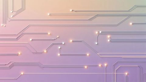 Abstract Pastel Tech Background with Glowing Circuit Nodes