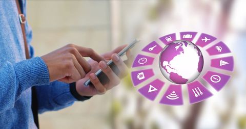 Traveler Using Smartphone with Global Network Icons Overlay - Download Free Stock Images Pikwizard.com