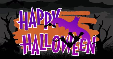 Happy Halloween Poster with Bats and Eerie Trees - Download Free Stock Images Pikwizard.com