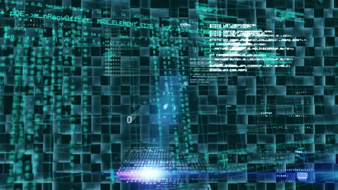Futuristic Data Processing Animation on Digital Grid