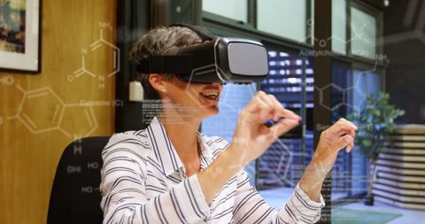 Woman embracing virtual reality for scientific research