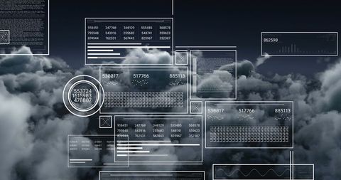 Digital Data Interfaces Projected Over Cloudy Sky - Download Free Stock Images Pikwizard.com