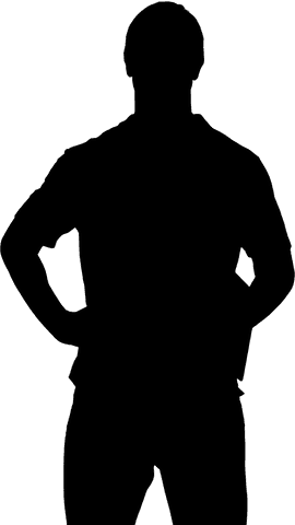 Silhouette of man standing with hands on hips transparent