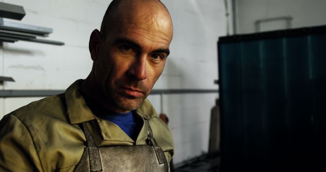 Serious Male Metal Worker Staring Intently in Industrial Workshop - Download Free Stock Images Pikwizard.com