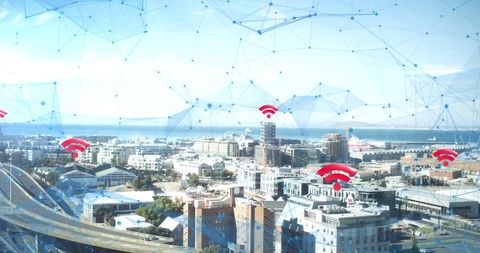 Cityscape with Digital Network and WiFi Connectivity - Download Free Stock Images Pikwizard.com