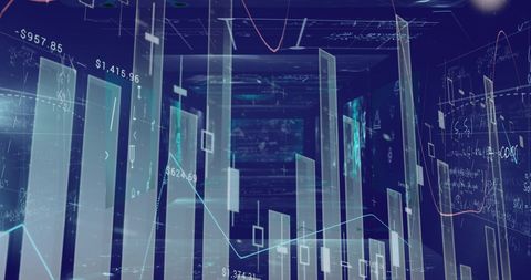 Digital Interface of Data Processing with Skyscrapers on Blue Background - Download Free Stock Images Pikwizard.com
