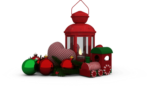 Festive Transparent Christmas Lantern and Ornaments Scene