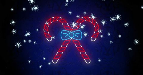 Neon Candy Canes with Snowflakes on Festive Background