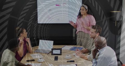 Business Presentation with Team Collaboration in Modern Conference Room