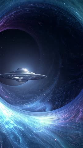 UFO Entering Dark Vortex Scanning Swirling Energy Field in Vertical Sci-Fi Space Clip