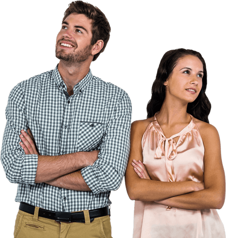 Casual Couple Posing with Crossed Arms on Transparent Background